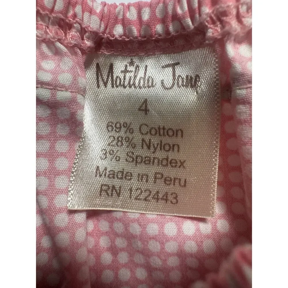 Matilda Jane Pink Gingham Home Grown Ginger Peasant Top Girl Size 4 Cotton